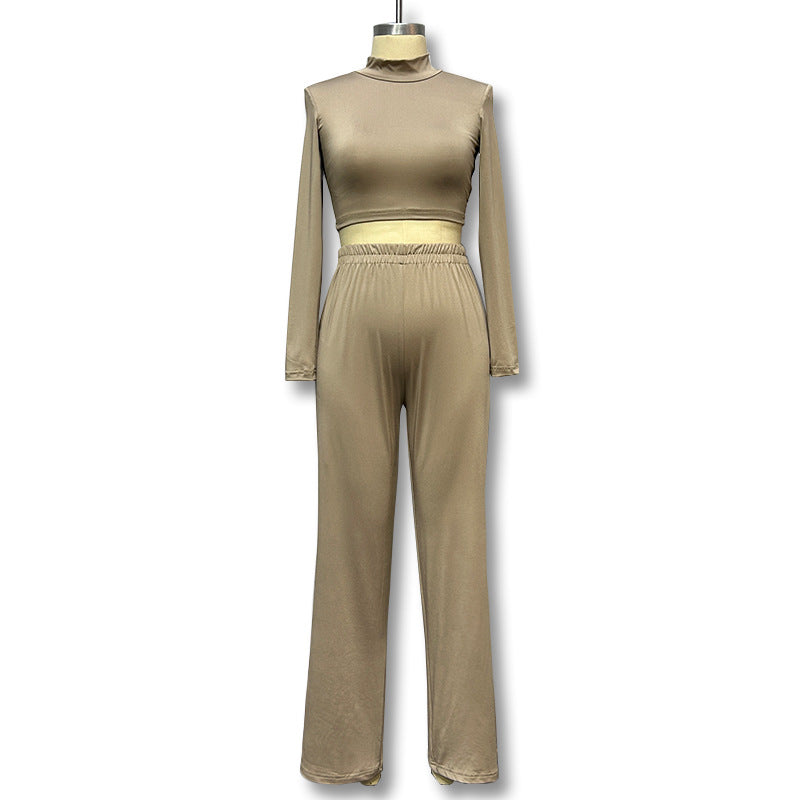 Damen Sportliches Set aus Langarm-Oberteil und elastischer High-Waist-Hose EB