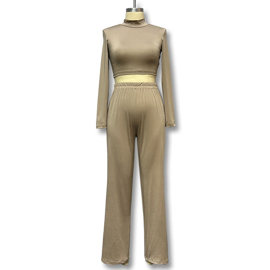 Damen Sportliches Set aus Langarm-Oberteil und elastischer High-Waist-Hose EB