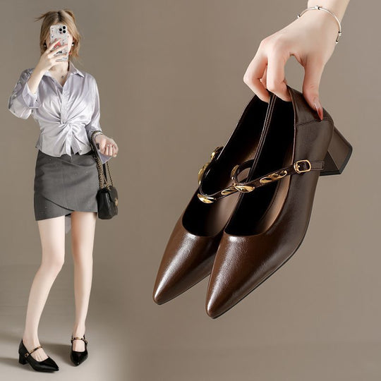 Damen Elegante Sling-Pumps mit modischem Kettenriemen und komfortablen Blockabsatz EB