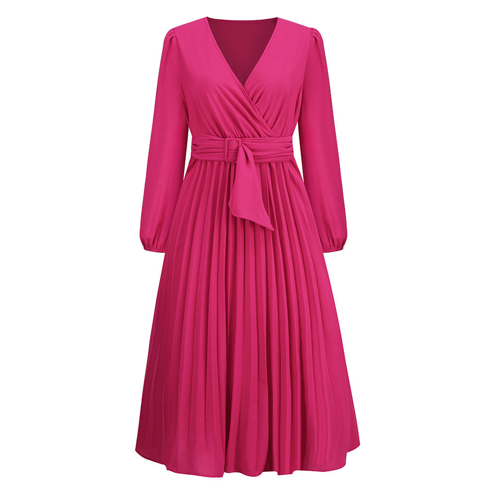 Damen Elegantes Wickelkleid mit dekorativen Falten und Taillengürtel EB