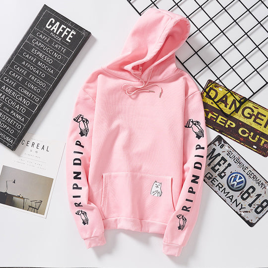 Damen Kapuzenpullover mit auffälligem Ärmelprint, Kängurutasche und relaxed Fit EB