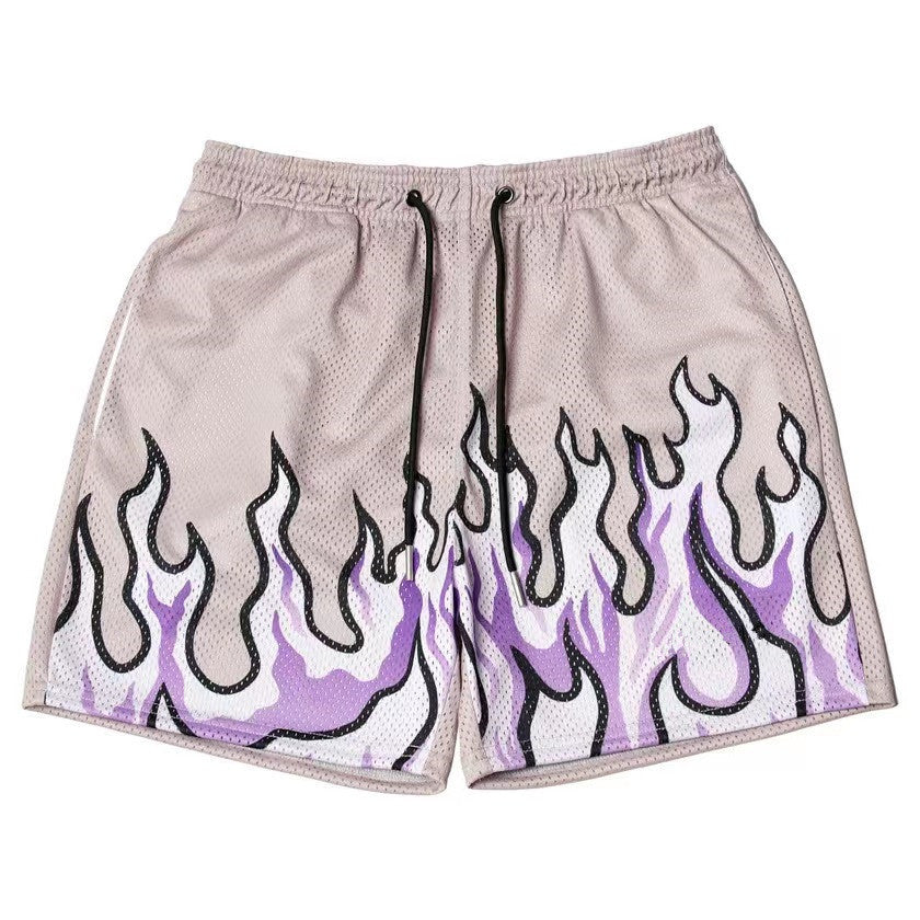 Damen Sportliche Mesh-Shorts mit trendigem Flammenmuster EB