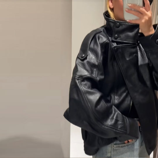 Damen Modische Kunstlederjacke im Oversized-Stil EB