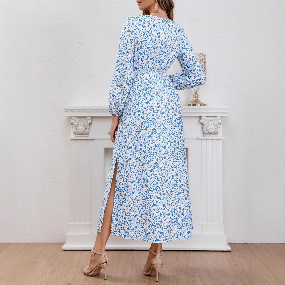 Damen Maxikleid mit Blumenmuster und Taillierung EB