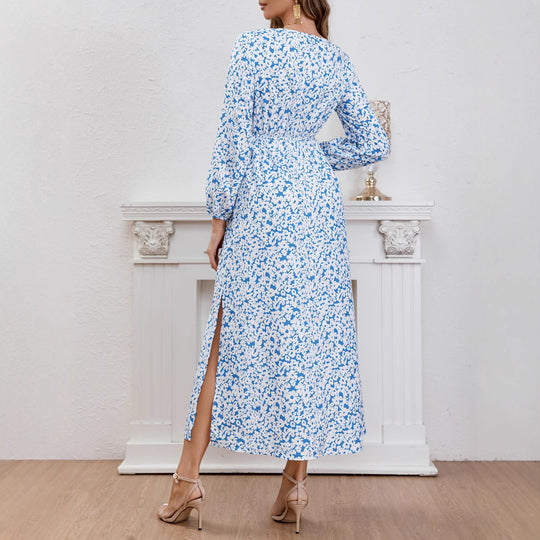 Damen Maxikleid mit Blumenmuster und Taillierung EB