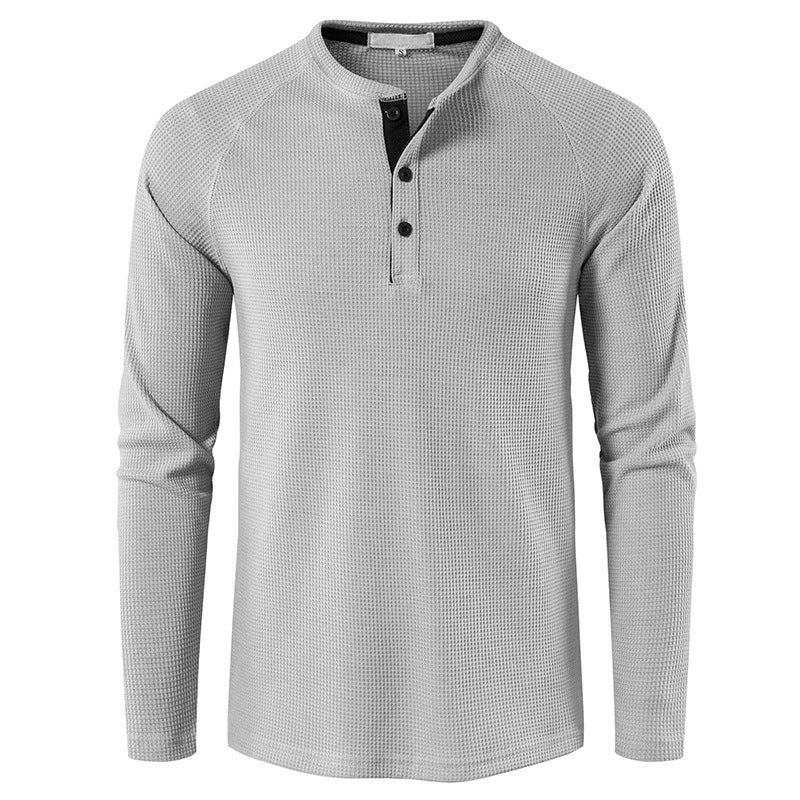 Herren nan strukturiertes Henley-Langarmshirt mit Waffelstruktur, Halbknopfleiste und Raglanärmeln EB