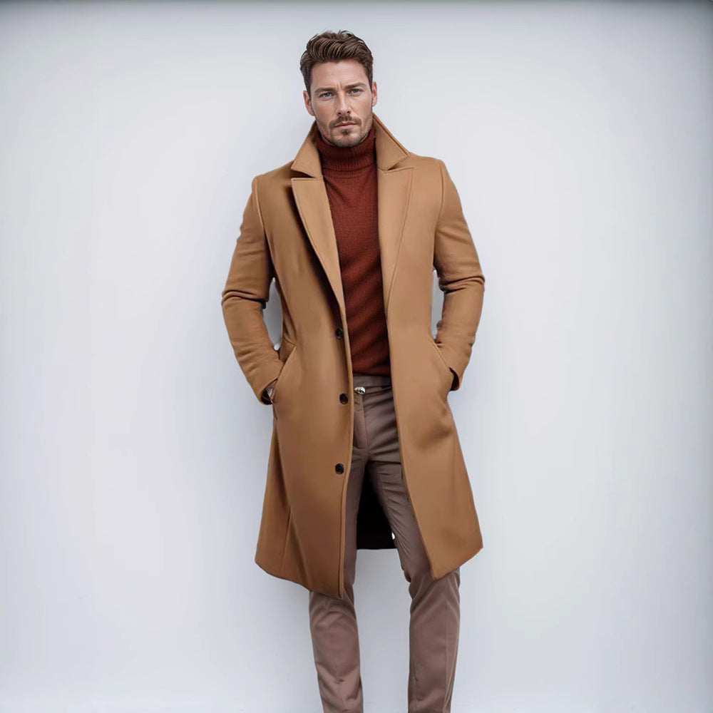 Herren eleganter Langmantel mit strukturiertem Obermaterial und praktischen Taschen EB
