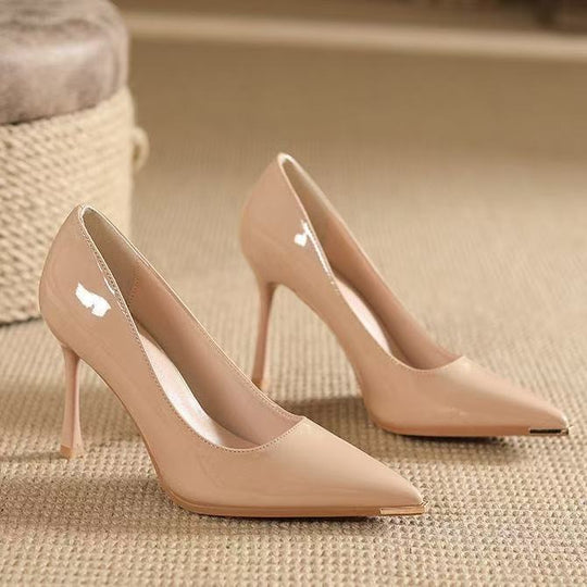 Damen Elegante spitze Pumps mit glänzendem Absatz EB