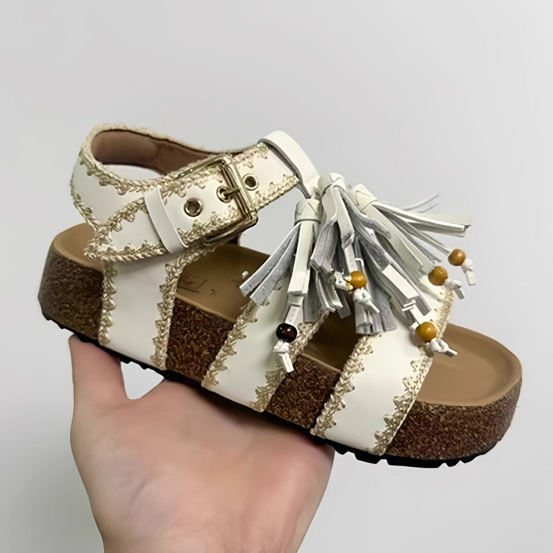 Damen lässige Sandalen mit dekorativen Quasten und verstellbarem Riemen EB
