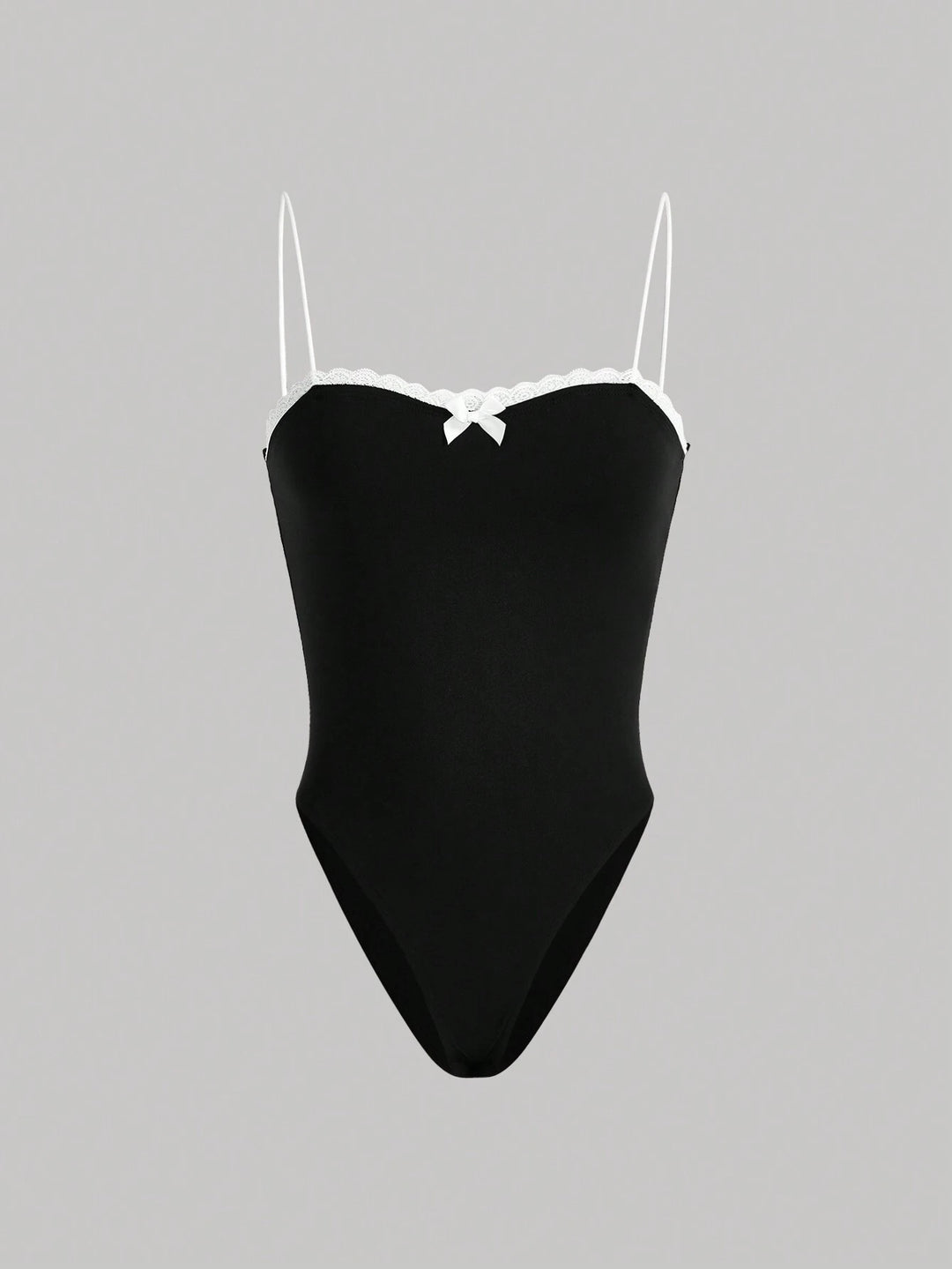 Damen eleganter Badeanzug mit Spitzenrand und Trägern EB