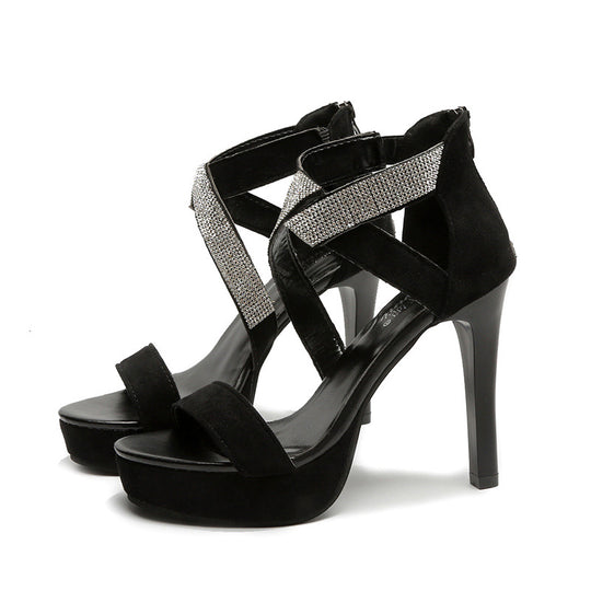 Damen Glamouröse Plateau-Sandalen mit glitzernden Applikationen EB