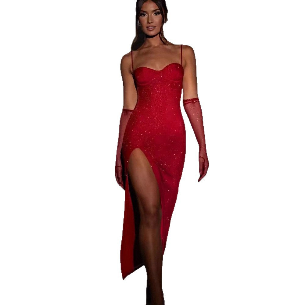 Damen Glamouröses Maxikleid mit transparenten Ärmeln und figurbetontem Schnitt EB