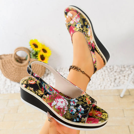 Damen Wedge-Sandalen mit floralen Akzenten und komfortablem Fußbett EB