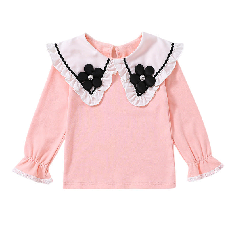 Damen Bluse mit großen Kragen und floralen Applikationen EB