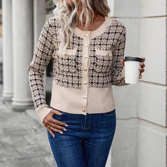 Damen eleganter Cardigan mit strukturiertem Gewebe und dekorativen Knöpfen EB