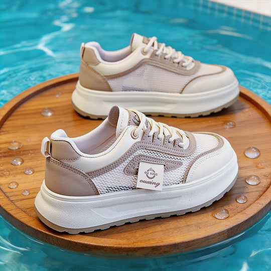 Damen nan leichte Plateausneaker mit atmungsaktivem Mesh-Obermaterial, gepolstertem Fersenkragen und stoßdämpfender EVA-Sohle EB