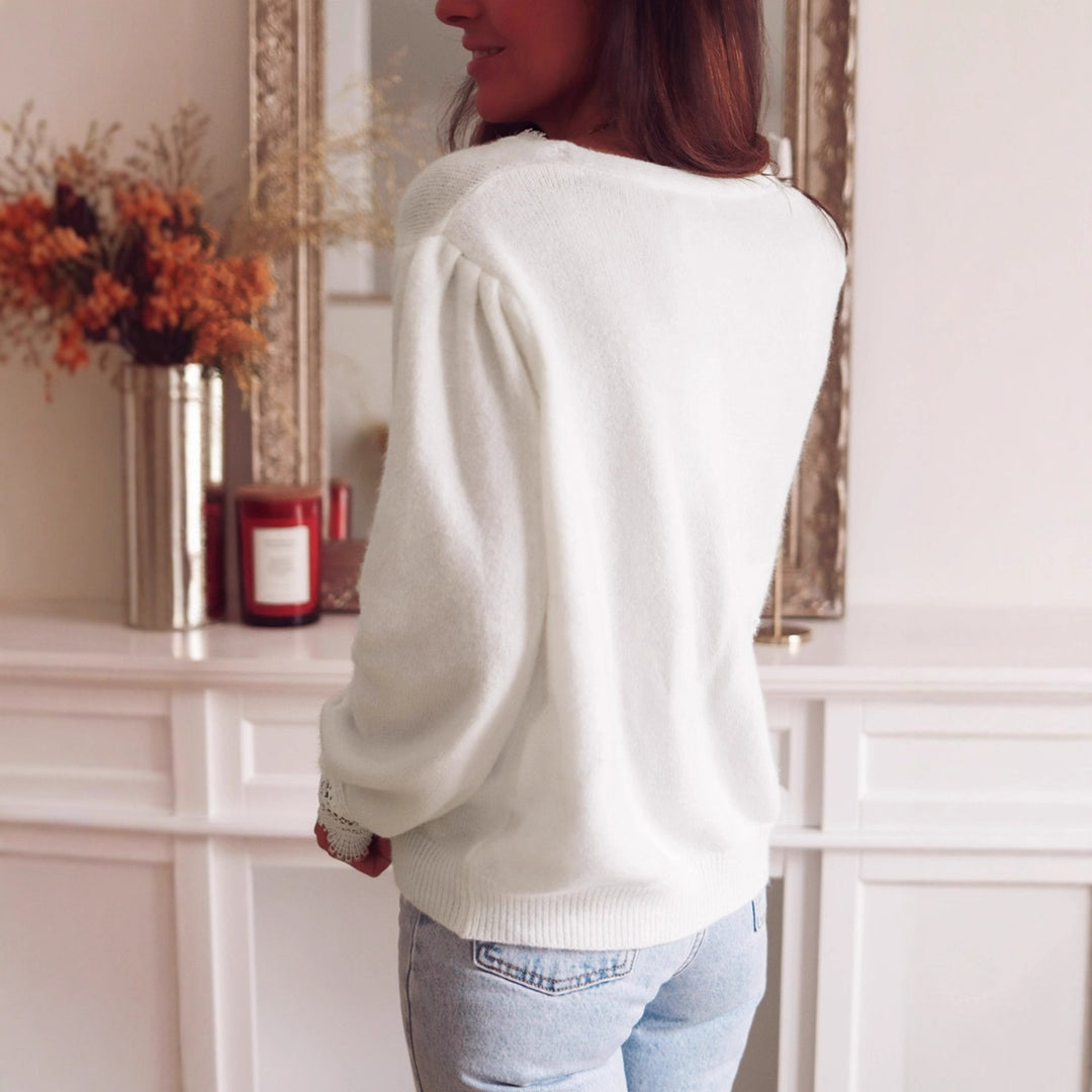 Damen feiner Strickcardigan mit eleganter Spitze EB