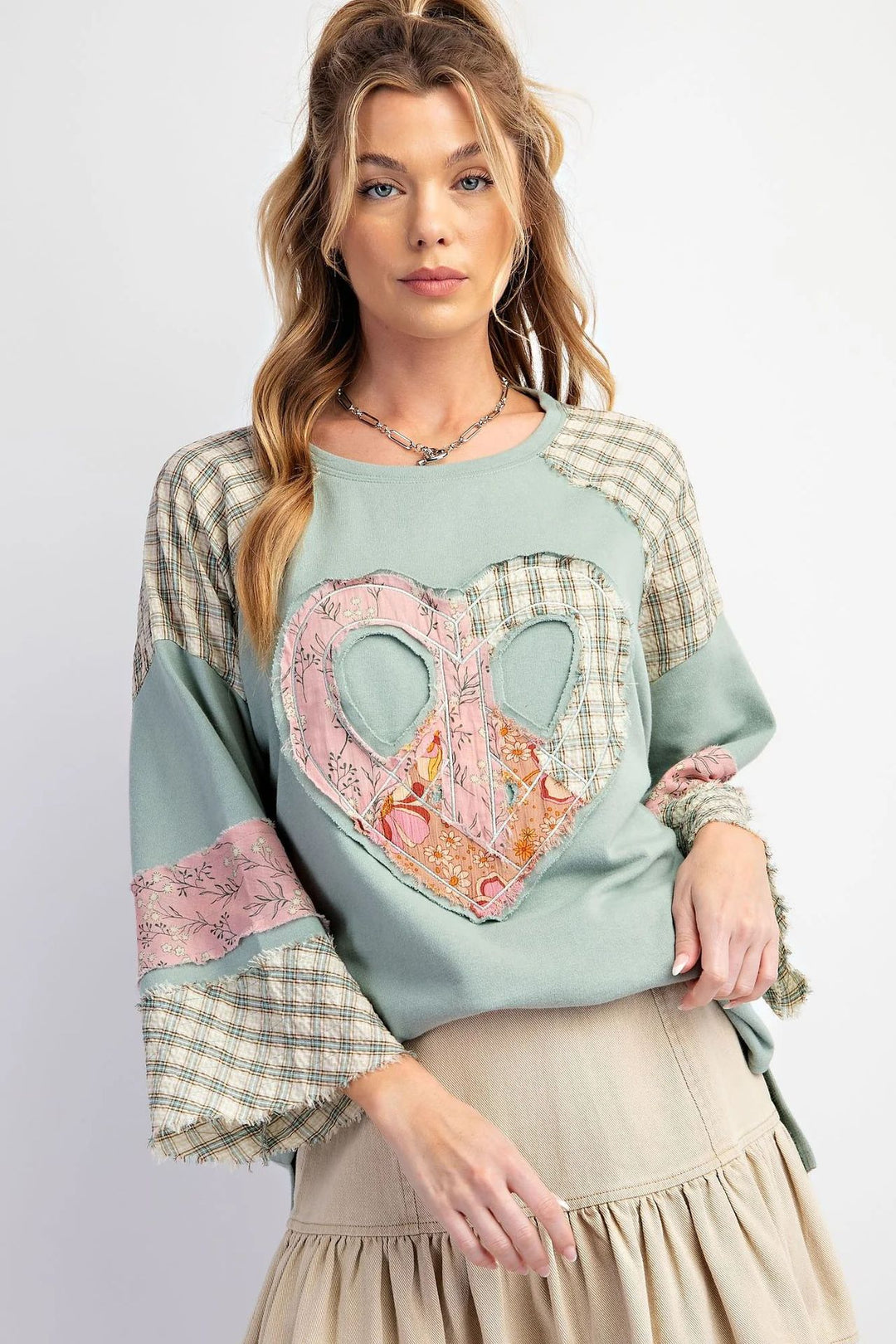 Damen kreatives Sweatshirt mit Patchwork-Design EB
