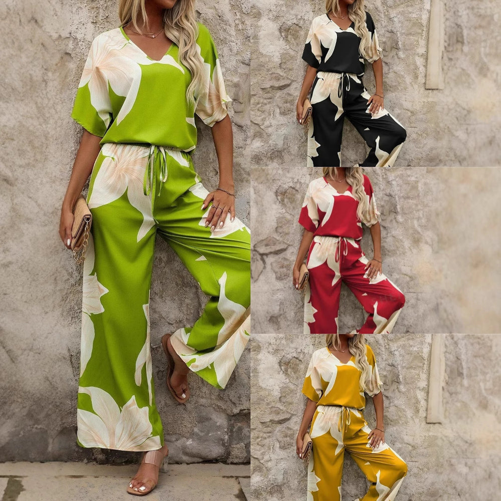Damen Eleganter Jumpsuit mit floralen Mustern und weitem Bein EB