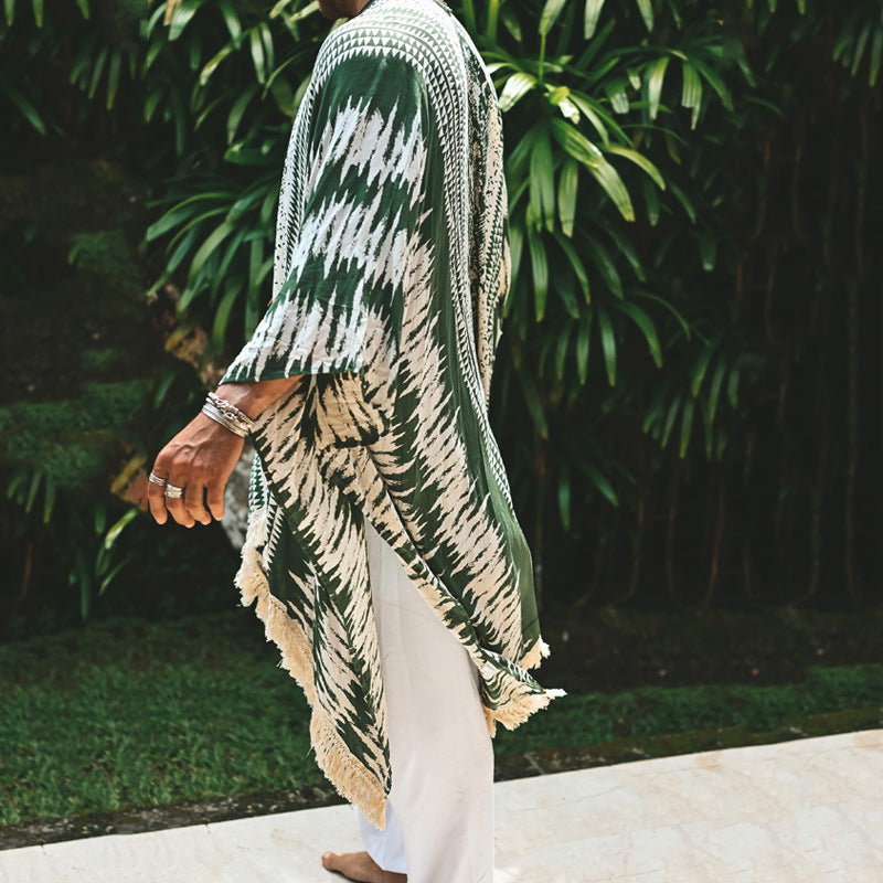 Herren nan leichter Strandponcho im Kimono-Stil mit Fransen EB