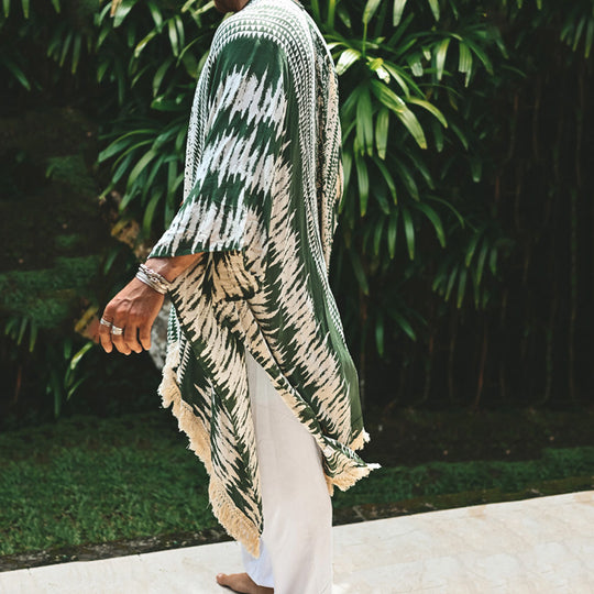 Herren nan leichter Strandponcho im Kimono-Stil mit Fransen EB