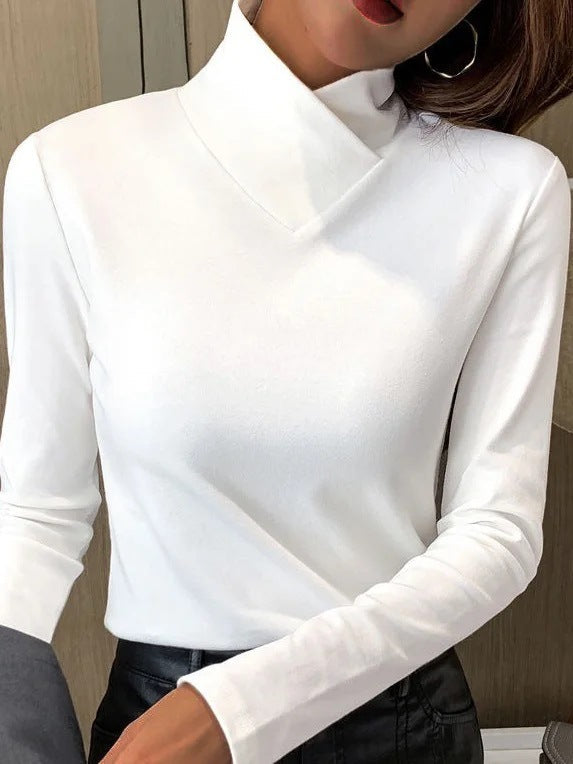 EB | Bluse mit Asymmetrischem Kragen Langarm-design Elegant und Modern