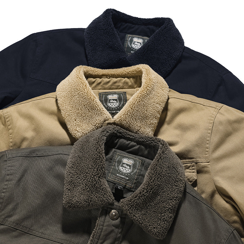Herren Canvas-Fieldjacke mit Teddyfutter, Brusttasche und Druckknopfverschluss EB