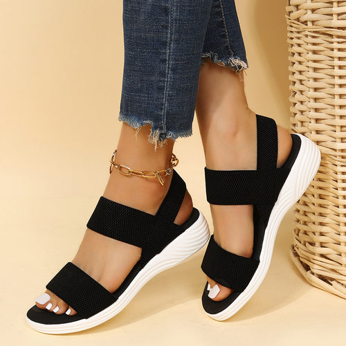 Damen komfortable Sandalen mit elastischen Riemen und buntem Muster EB