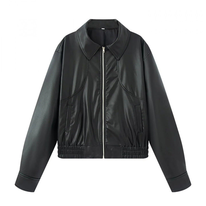 Damen modische Kunstlederjacke mit raffinierter Passform EB