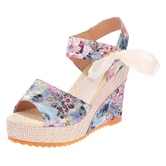 Damen Wedge-Sandalen mit floralem Design und Binde-Detail EB