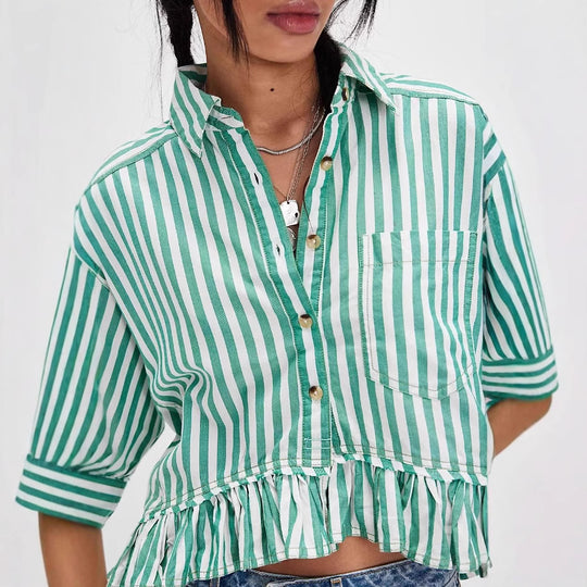 Damen lässige Bluse mit Rüschensaum EB