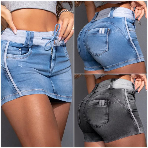 Damen Jeansrock mit lässigem Bund und dekorativem Kordelzug EB