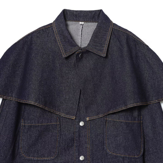 Damen nan cropped Jeansjacke mit Cape-Überwurf, Druckknopfverschluss und aufgesetzten Taschen EB