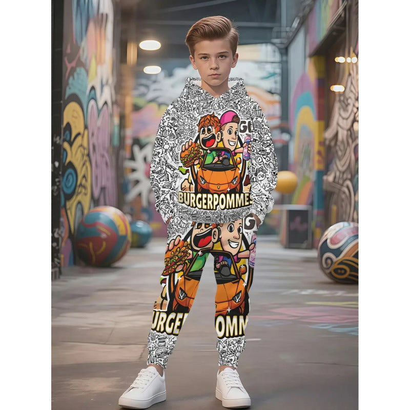 Unisex nan Kinder Jogginganzug mit Kapuzenpullover und detailreichem Auto-Print EB