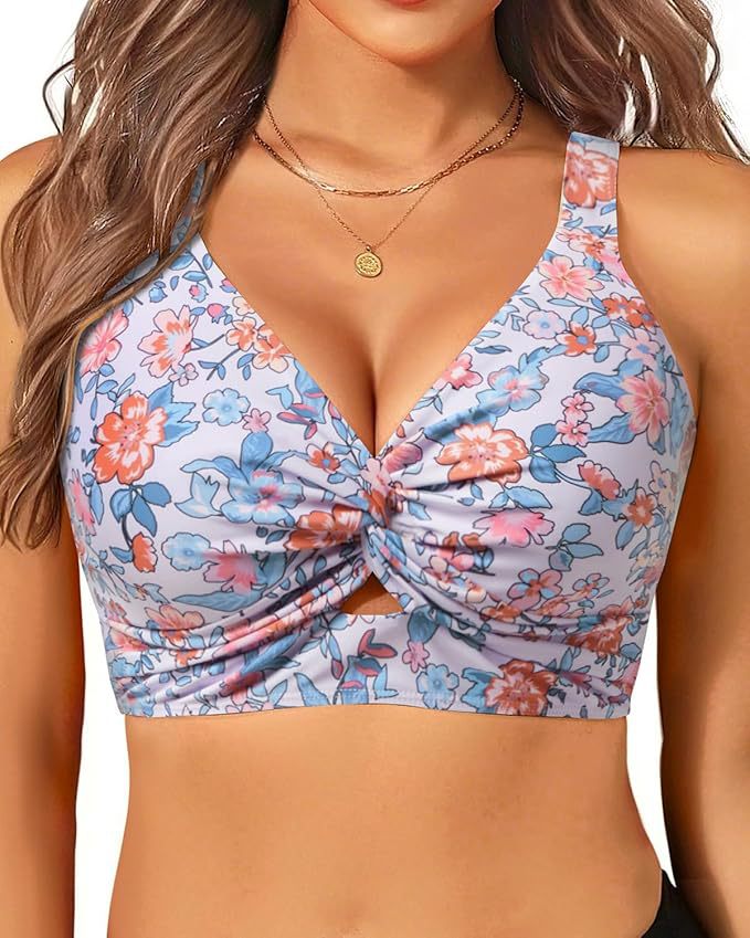 Damen sportliches Bikinioberteil mit floralem Design EB