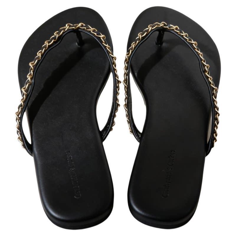 Damen Zehentrenner-Sandalen mit glamourösem Kettendetail EB
