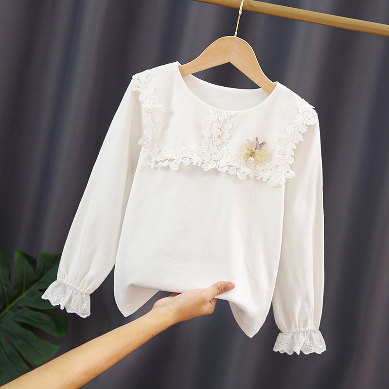 Mädchen modisches Sweatshirt mit floralem Spitzeneinsatz EB