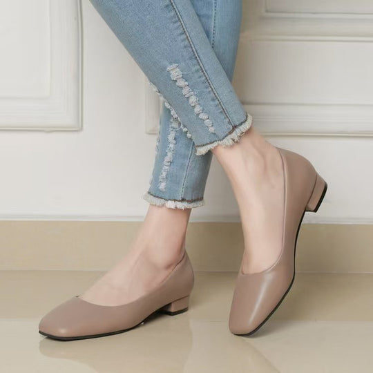 Damen klassische Ballerinas mit elegantem Quadratzehen-Design und leichtem Blockabsatz EB