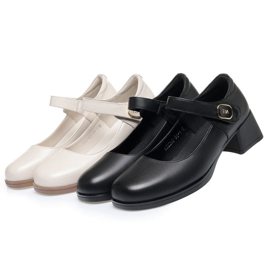 Damen Elegante Mary Jane Schuhe mit modischem Riemen und bequemem Blockabsatz EB