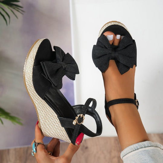 Damen Wedge-Sandalen mit dekorativem Schleifendetail EB