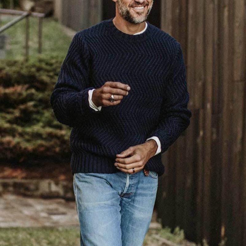 Herren strukturiertes Strickpullover mit feinem Wellenmuster EB