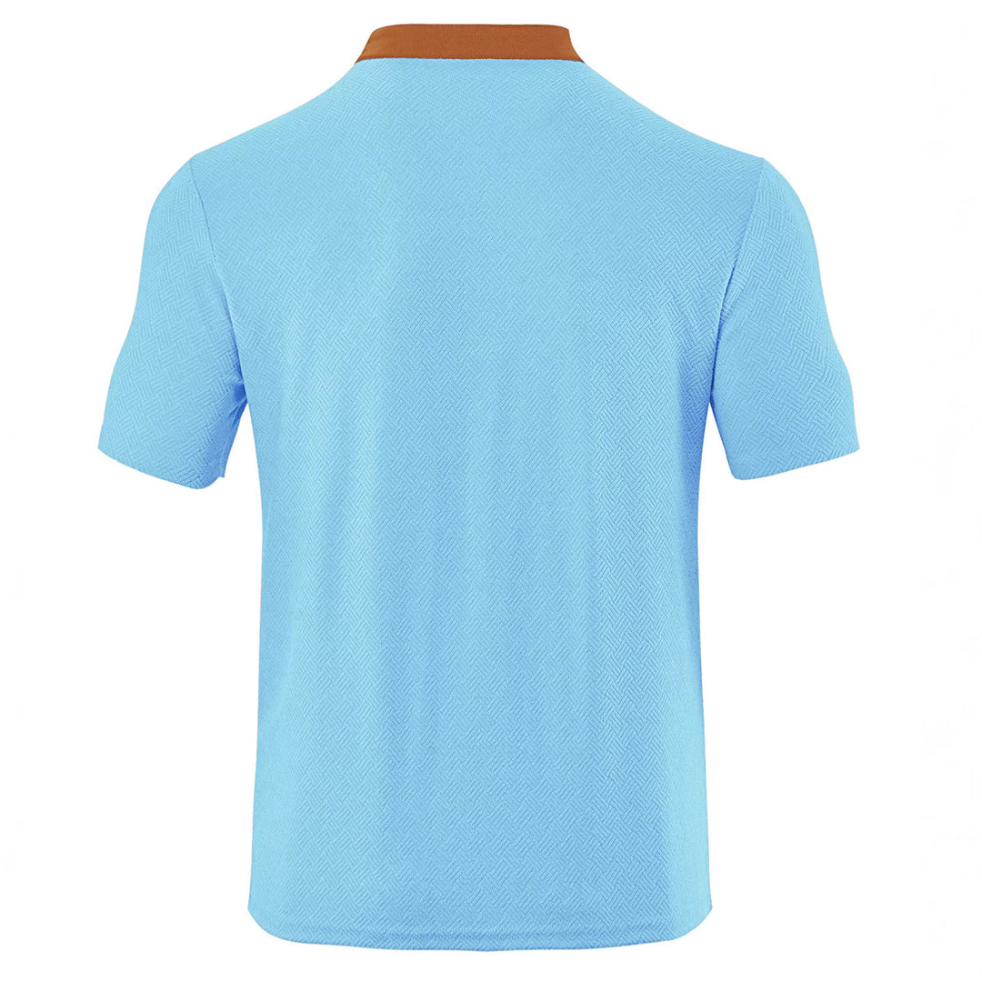Herren nan schlankes Kurzarm-Henley-Poloshirt mit Mandarin-Kragen und feiner Jacquardstruktur EB