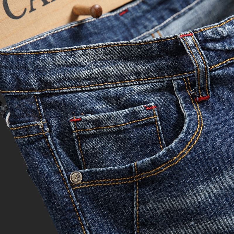 Herren Ripped Denim-Jeans mit kontrastierenden Details und schmalem Schnitt EB