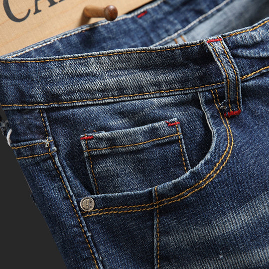 Herren Ripped Denim-Jeans mit kontrastierenden Details und schmalem Schnitt EB