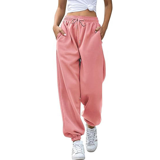 Damen nan Cozy-Sweat-Palazzohose mit hohem Komfortbund, integriertem Kordelzug und gerafften Knöchelabschlüssen EB