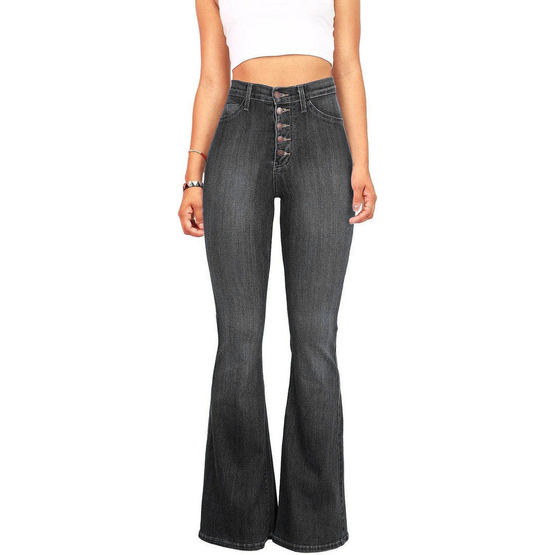Damen Flared Jeans mit hohem Bund und dekorativer Knopfleiste EB