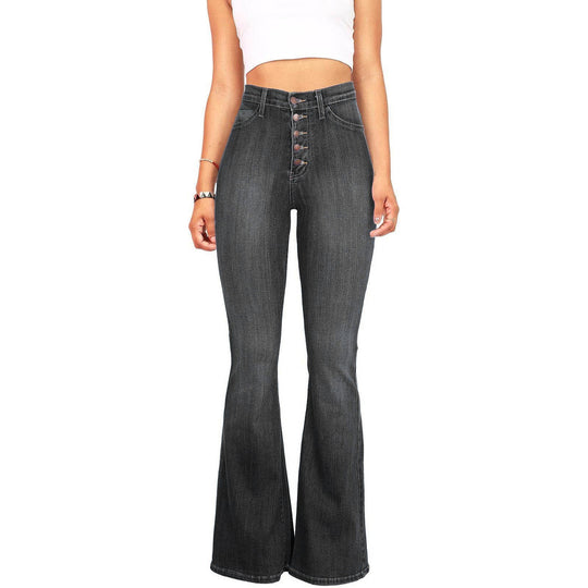 Damen Flared Jeans mit hohem Bund und dekorativer Knopfleiste EB