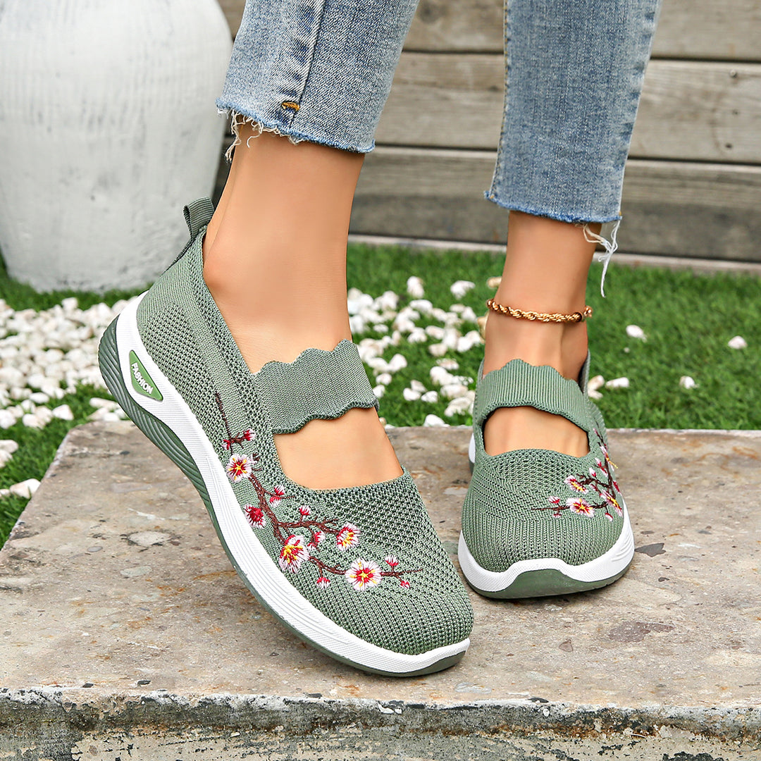 Damen Bequeme Sneaker mit floralen Stickereien EB