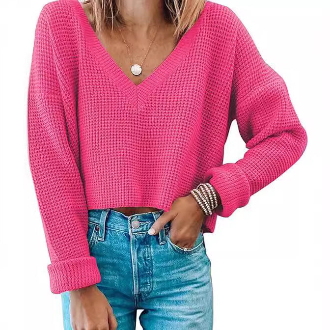 Damen lässiger Waffelstrick Pullover EB