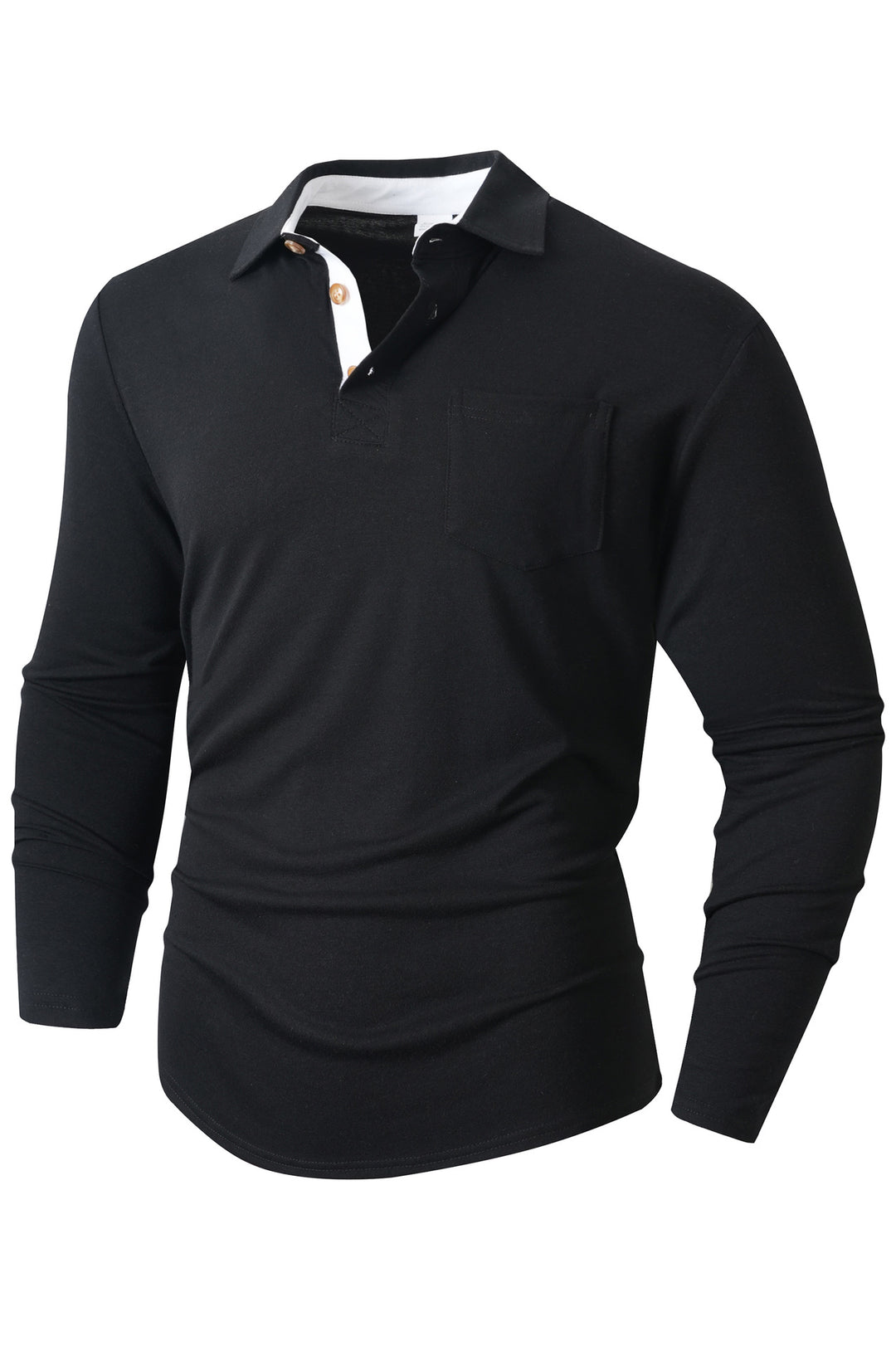 Herren elegantes Langarm Poloshirt mit modernem Kragen und leichtem Stretch EB